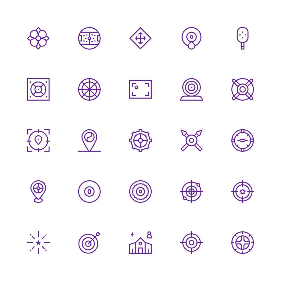Medium Stroke Outline Style Center Icons with 25 Vectors Responsive Icon Set for Flexible Layouts