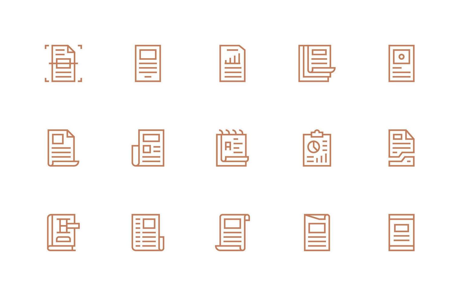 Excel Icon Set with 15 Regular Line Graphics Light Icon Series vector