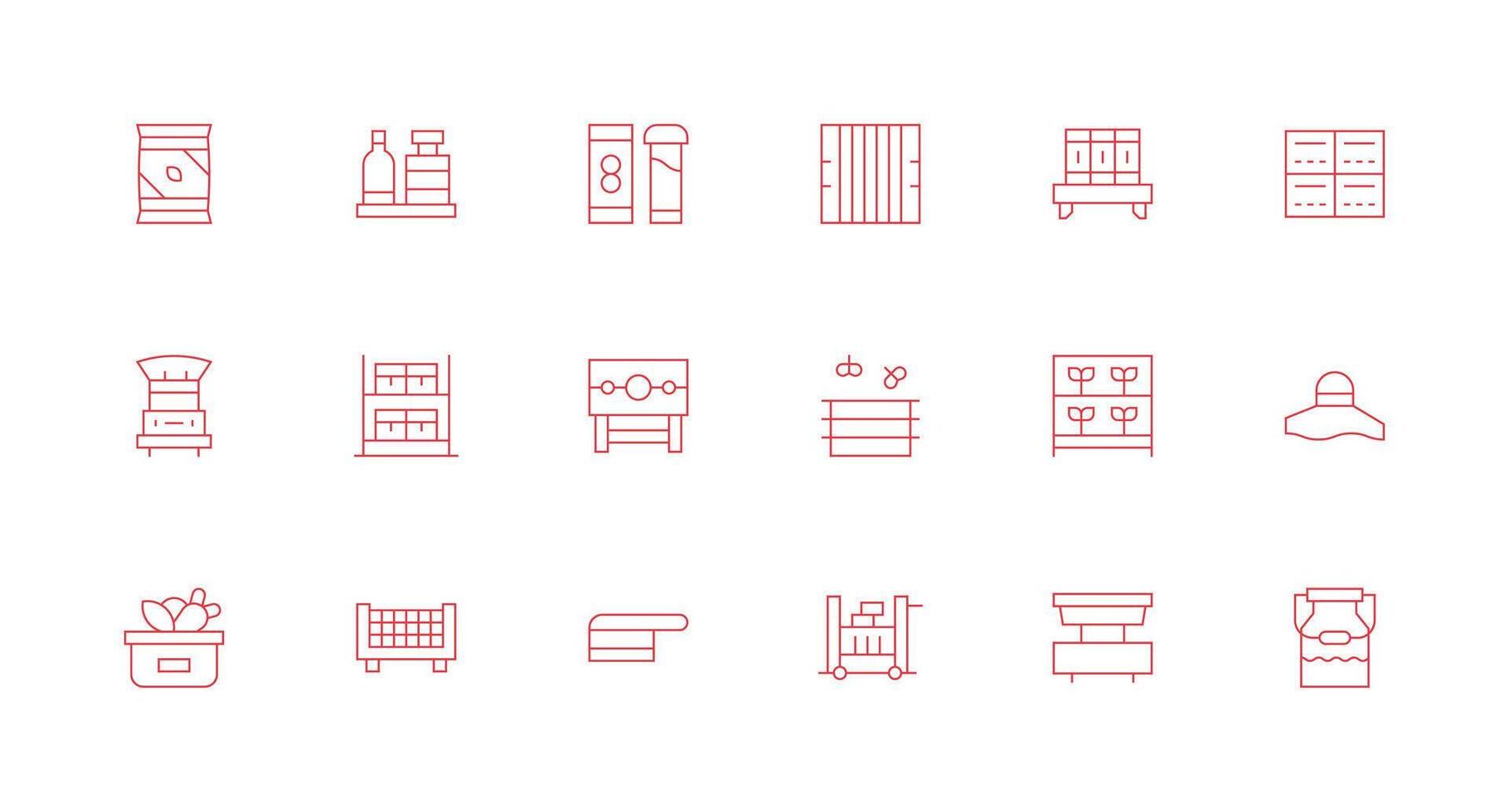 Shelf Set with 18 Minimal Line Icons Pixel Perfect Icon Set vector