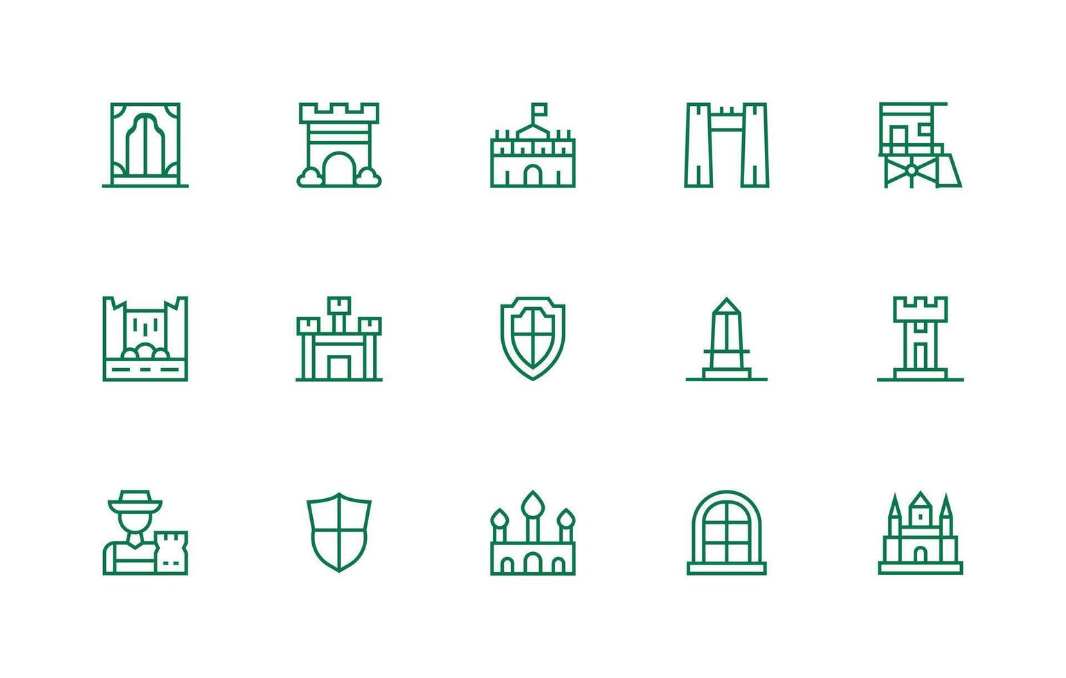 Castle Visual Pack containing 15 Regular Line Icons Design Ready Icon Set for Teams vector