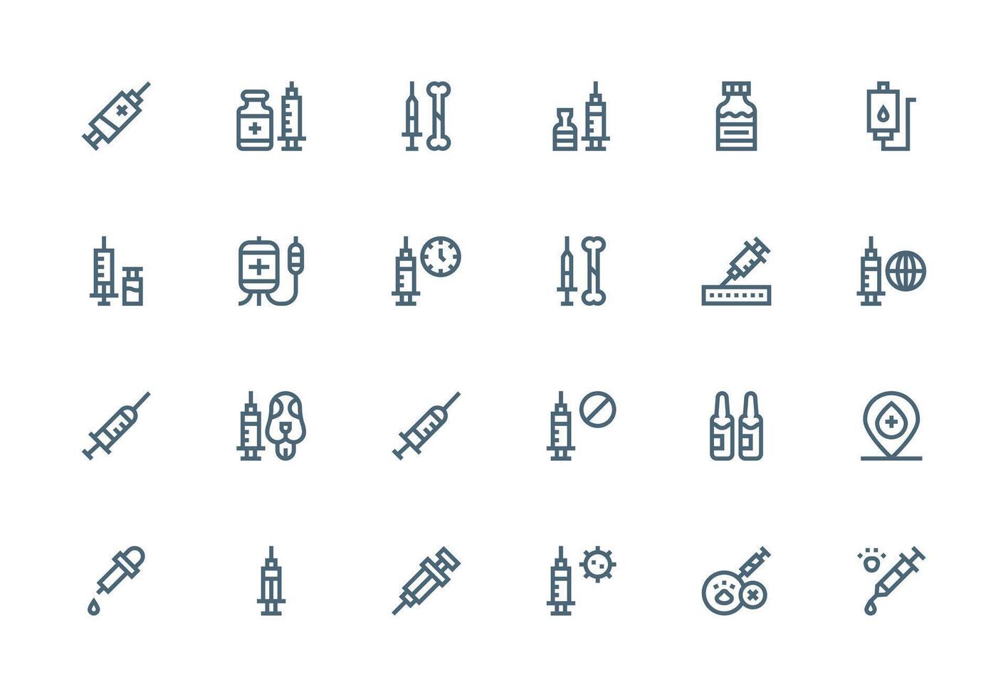 24 Injection Icons in Thick Line Line Aesthetic Flexible Icon System for Web Interfaces vector