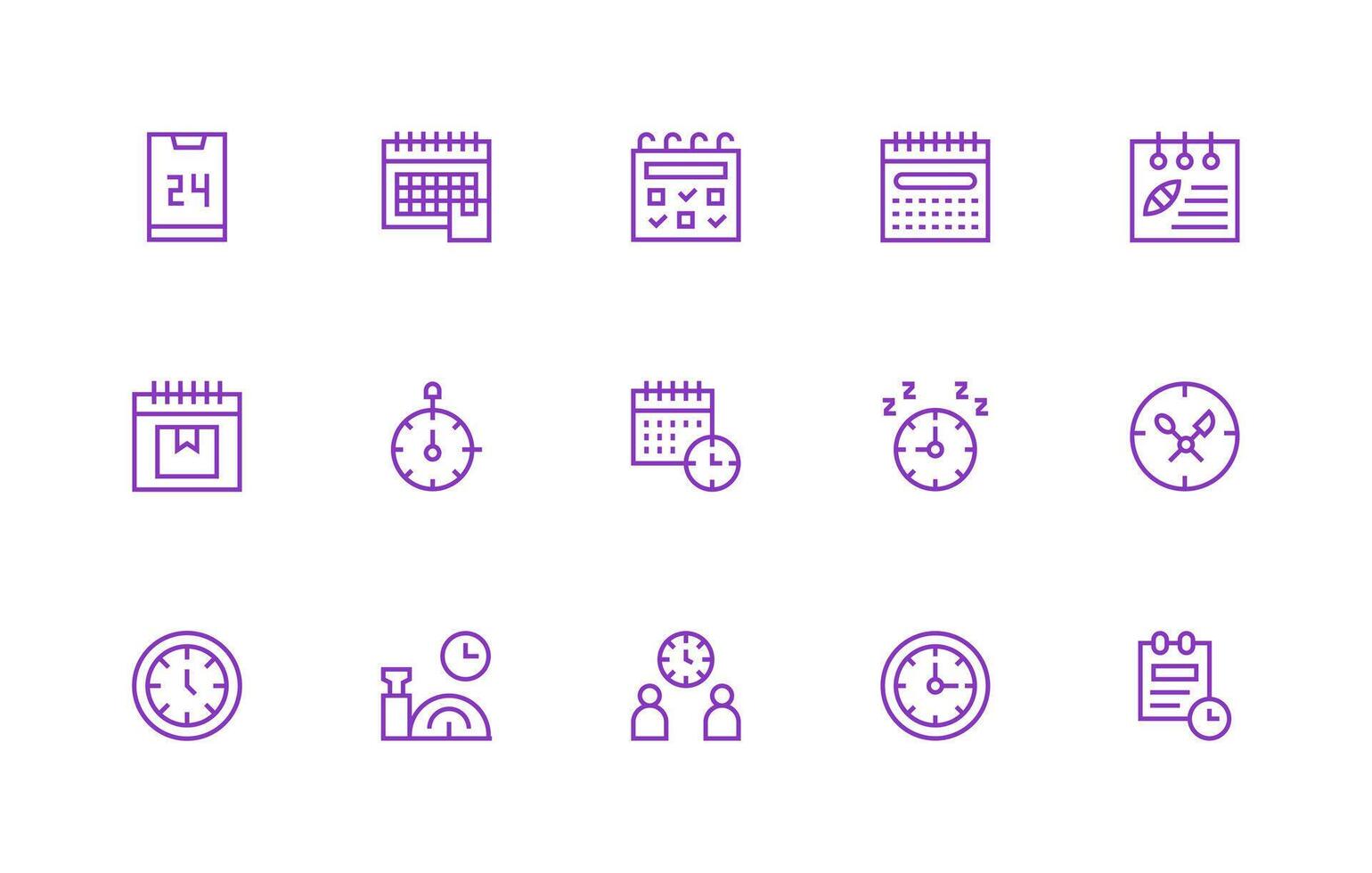 Time Management Design Icons featuring 15 in Regular Line Style Multi-Purpose Icon Pack for Templates vector