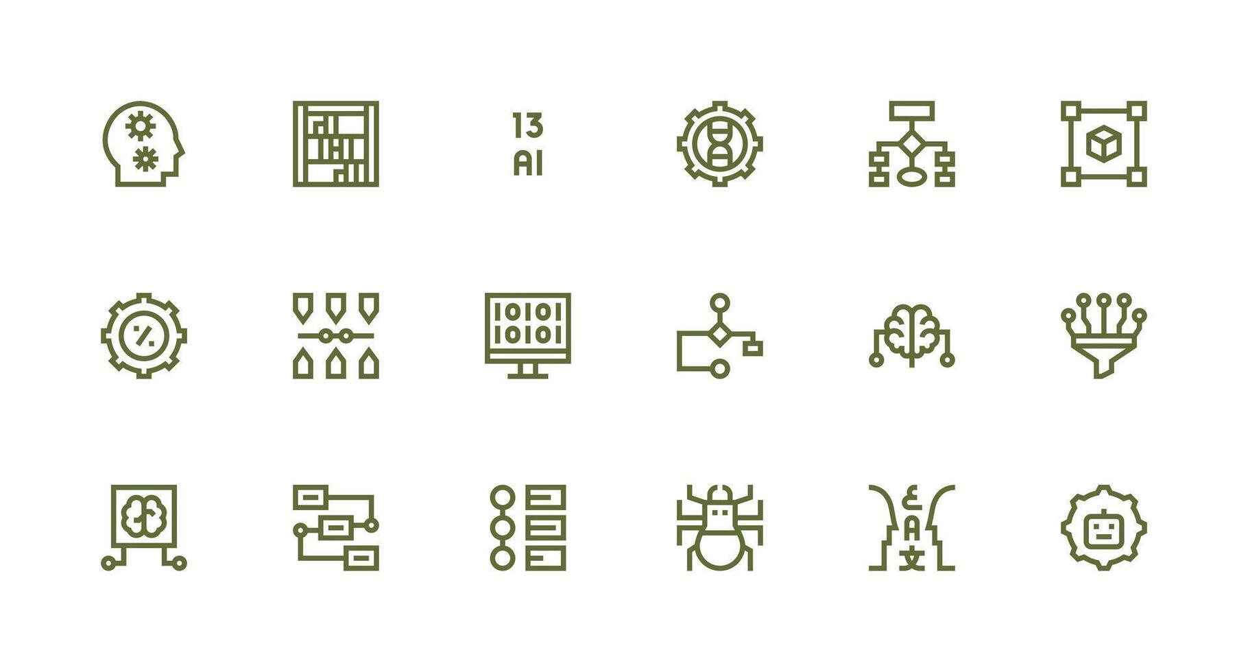 Algorithm featuring 18 Icons in Strong Stroke Line Design Quick Access Icons for UI Development vector