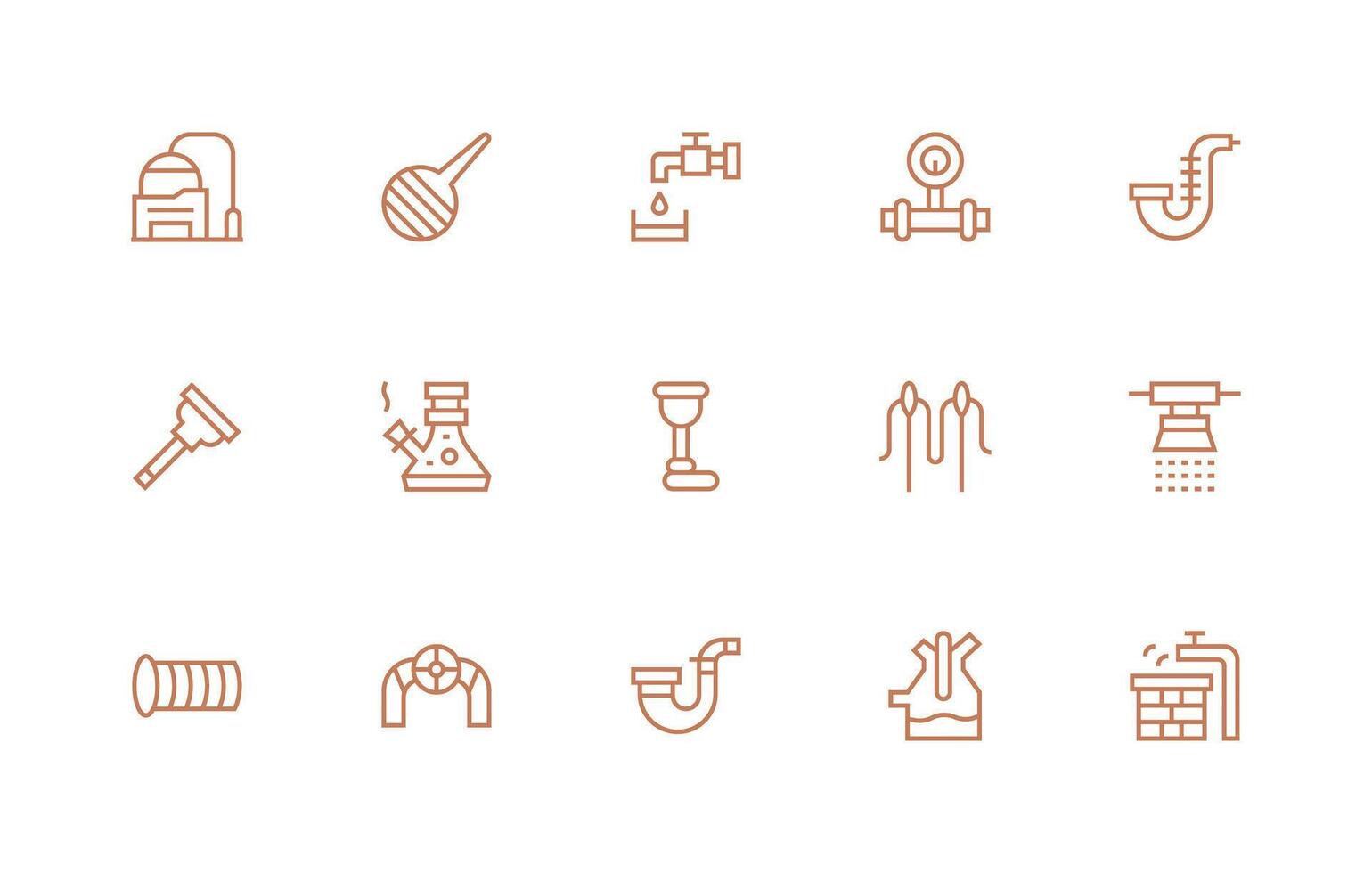 15 Icons for Pipe in Regular Line Format Lightweight Icon Series for Fast Prototypes vector
