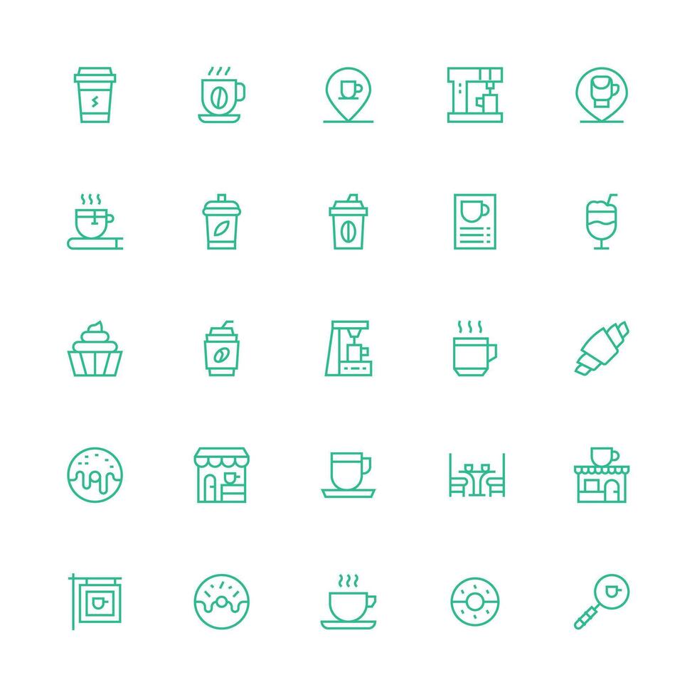 25 Medium Stroke Outline Style Icons from Coffee Shop Collection Scalable Icons for Cross-Platform Interfaces vector