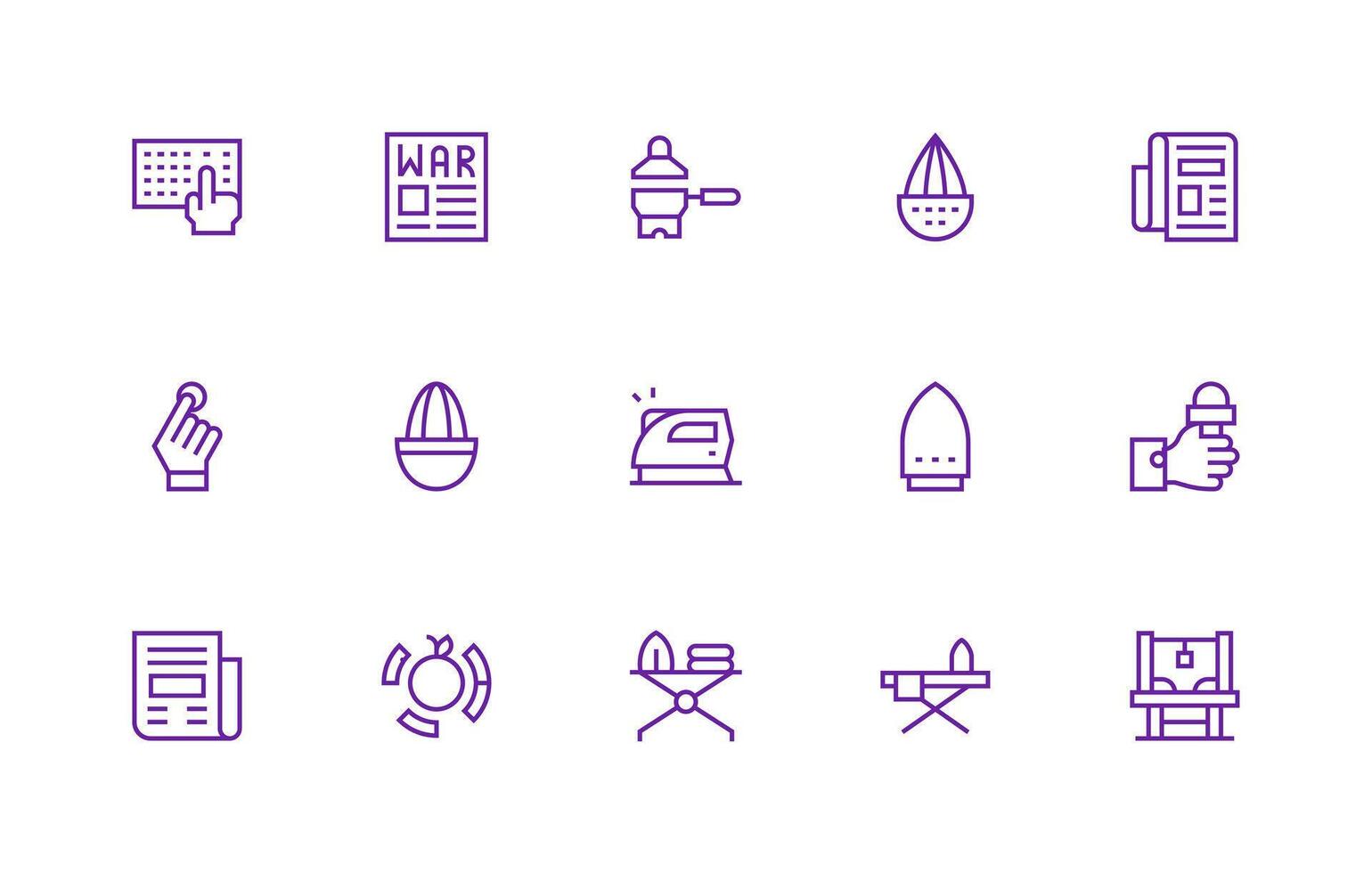 Press Visual Pack containing 15 Regular Line Icons Clean Icon Collection for Web Use vector