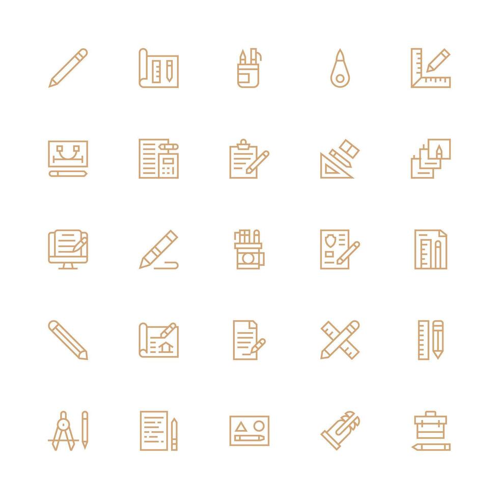 Pencil Set with 25 Medium Stroke Outline Icons Clean Icon Collection for Web Use vector