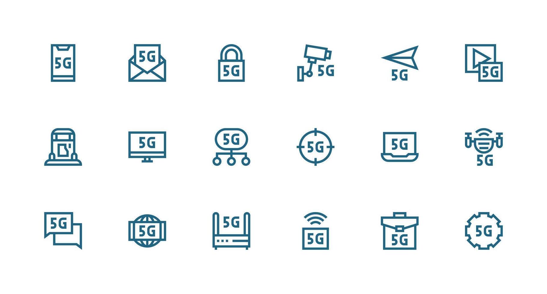 5G Visual Pack containing 18 Strong Stroke Line Icons Minimal Icon Set for Interface Projects vector