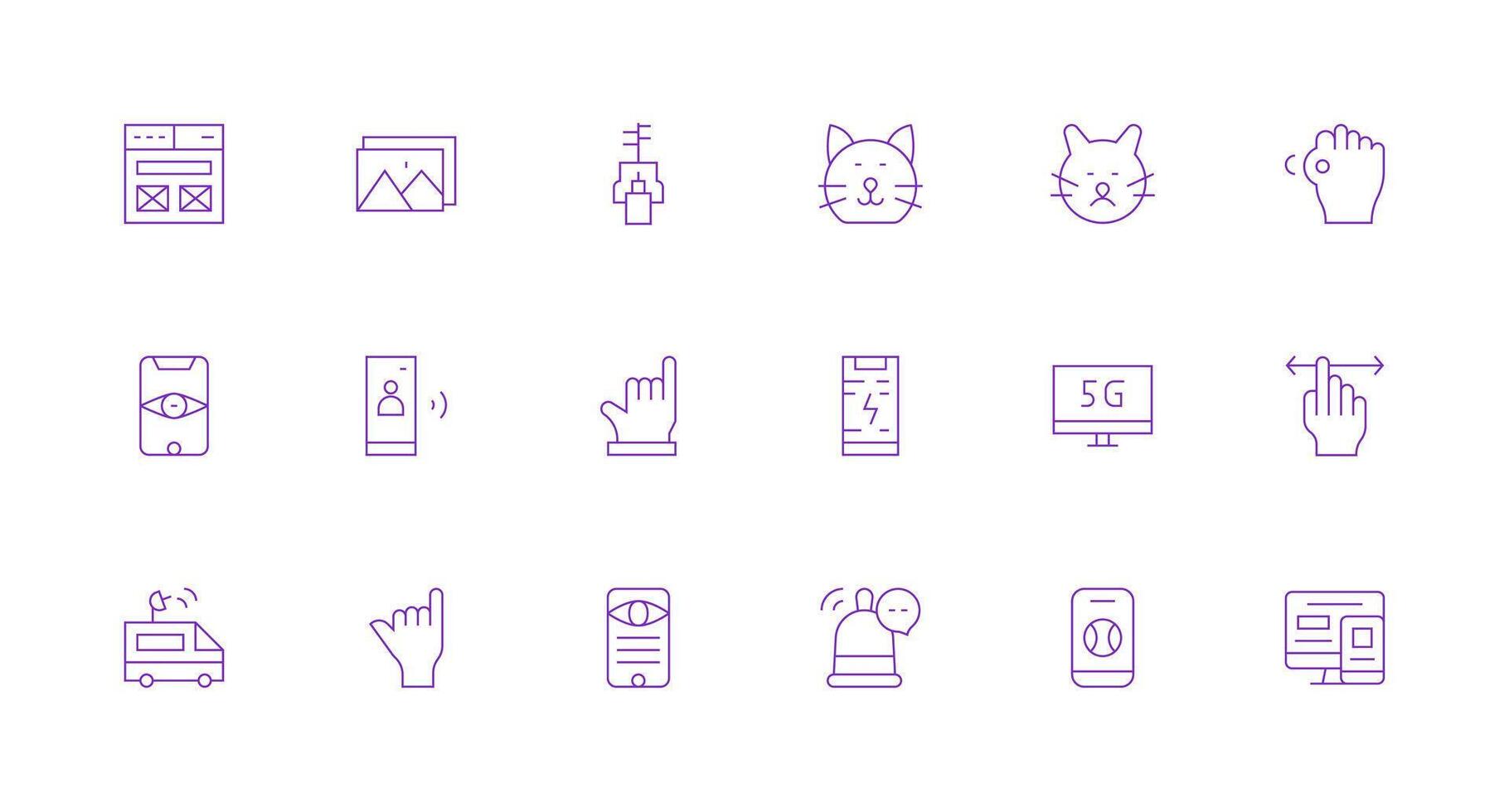 Mobile Design Icons featuring 18 in Minimal Line Style Organized Pack for Project Assets vector