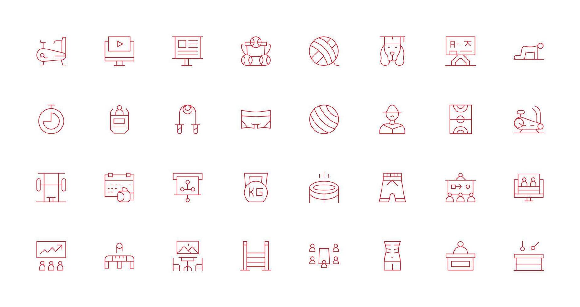 Training Design Icons featuring 32 in Thin Line Style Icon Pack for UI vector