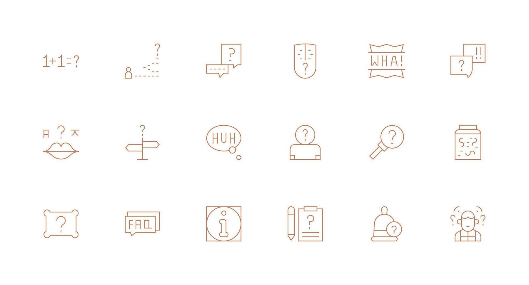 Question Mark Icon Set with 18 Minimal Line Graphics Icons Built for Visual Consistency Pack vector