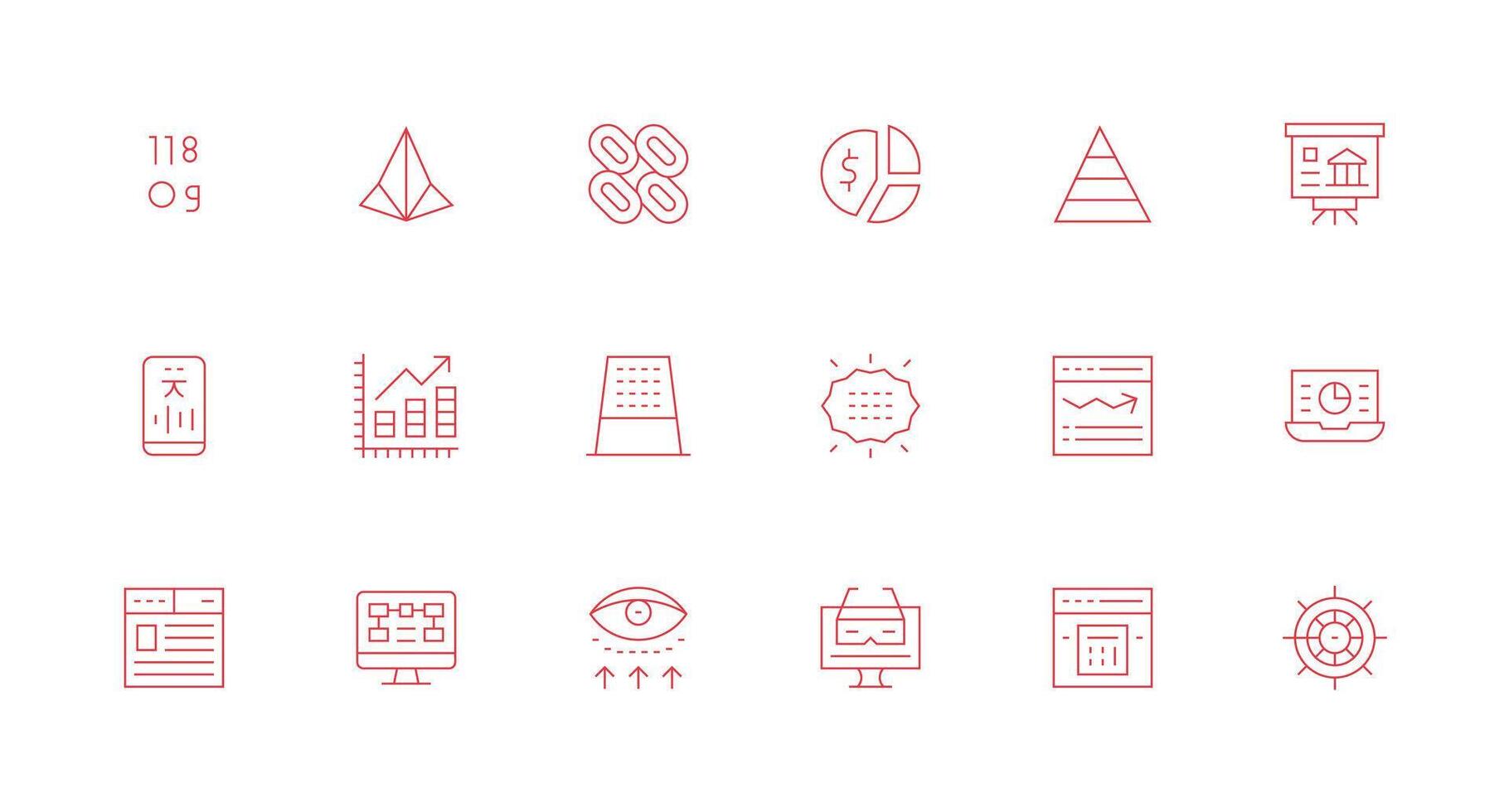 Data Visualization Visual Pack containing 18 Minimal Line Icons Universal Icon Pack vector