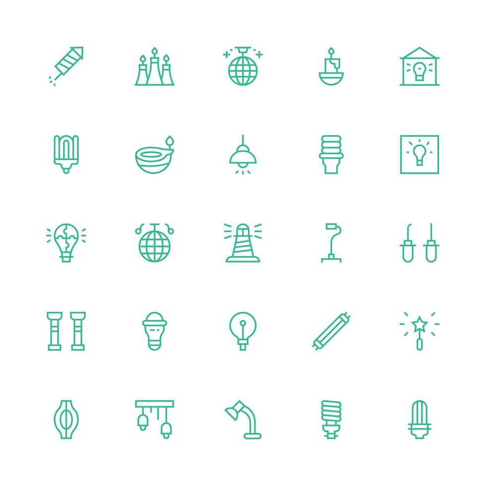 Medium Stroke Outline Icons from Illumination Set with 25 Vectors Customizable Icon Series for Mobile Screens