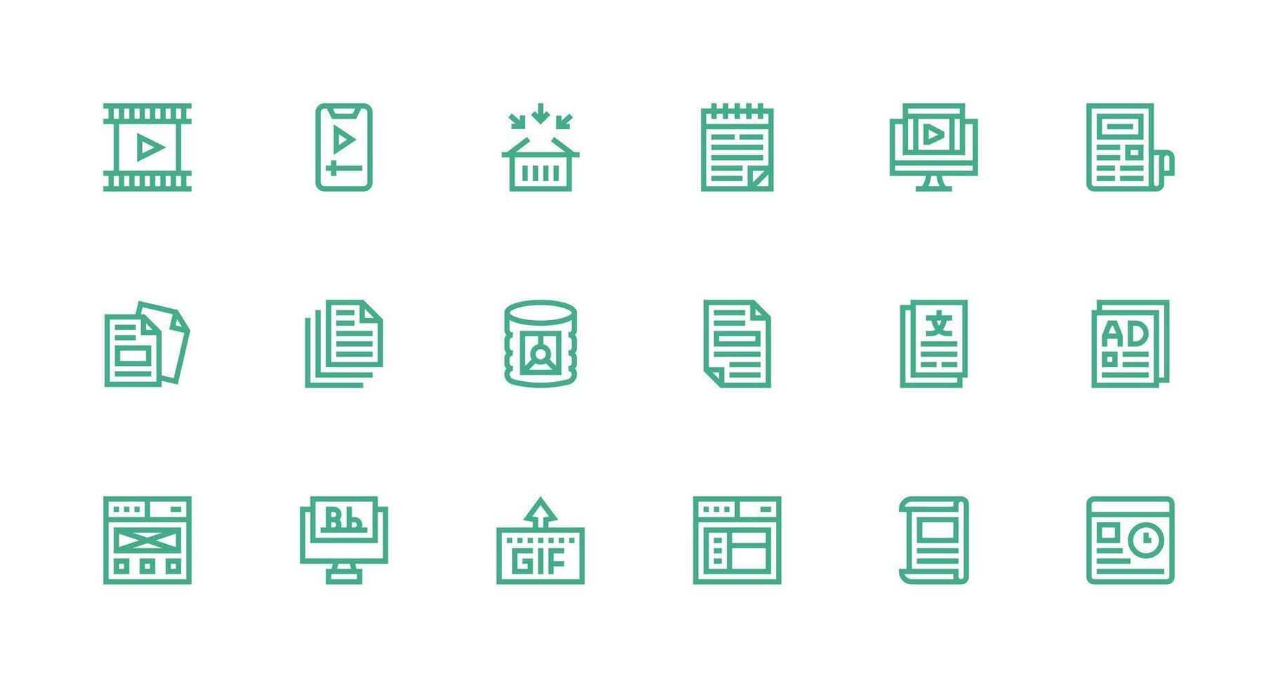 Content featuring 18 Icons in Strong Stroke Line Design Clean Set for Layout Prototypes vector