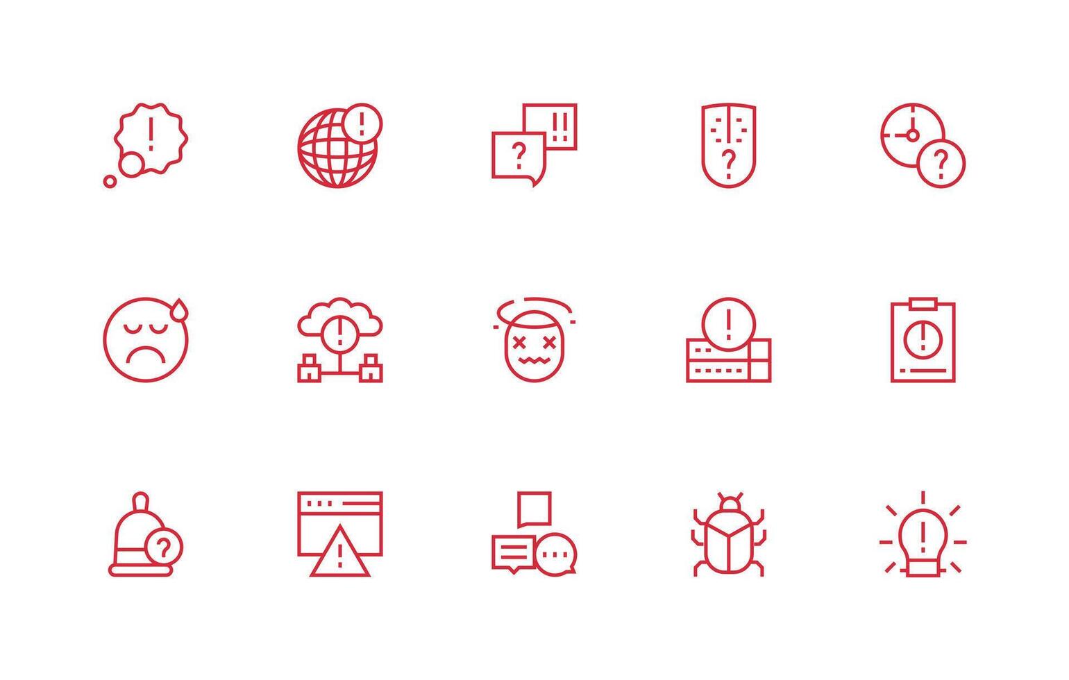 problema diseño íconos presentando 15 en regular línea estilo ordenado icono conjunto vector