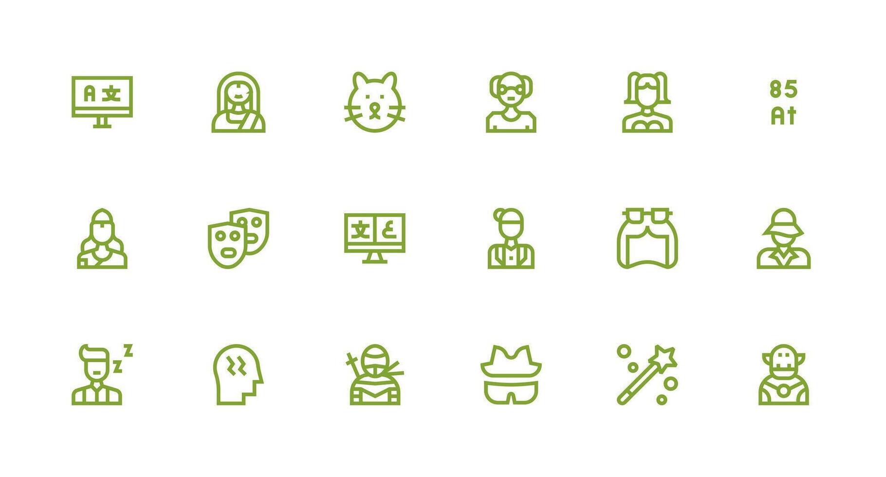 18 Strong Stroke Line Style Icons from Character Collection High-Resolution Icons for Any Platform vector