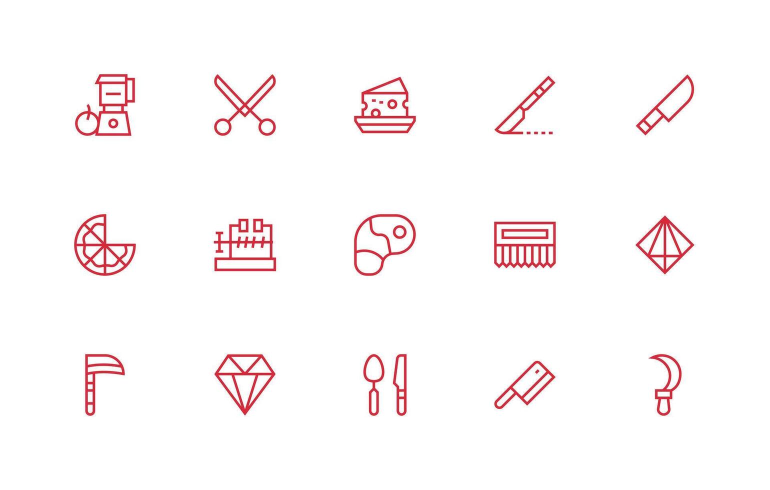 Cut Icon Set with 15 Regular Line Graphics Theme-Based Icon Pack vector
