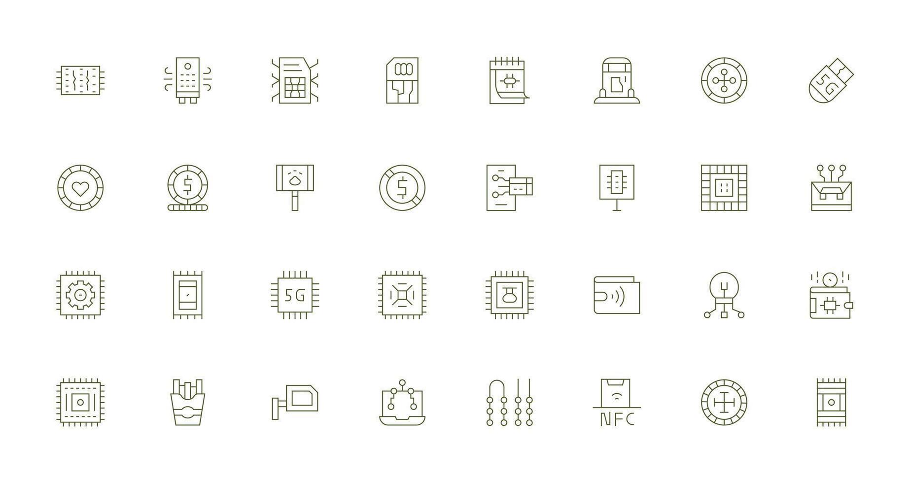 Thin Line Style Chip Icons with 32 Vectors Web Icon Collection