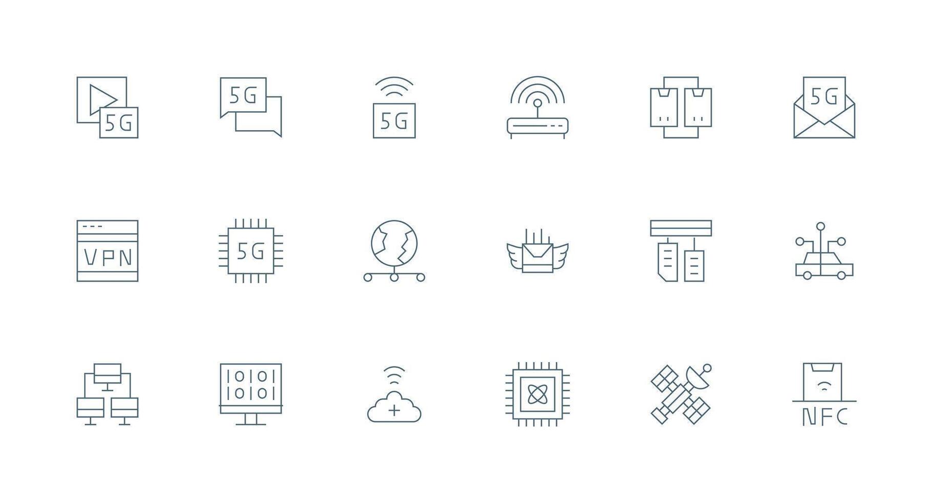 Data Transmission featuring 18 Icons in Minimal Line Design Lightweight Icon Series for Fast Prototypes vector