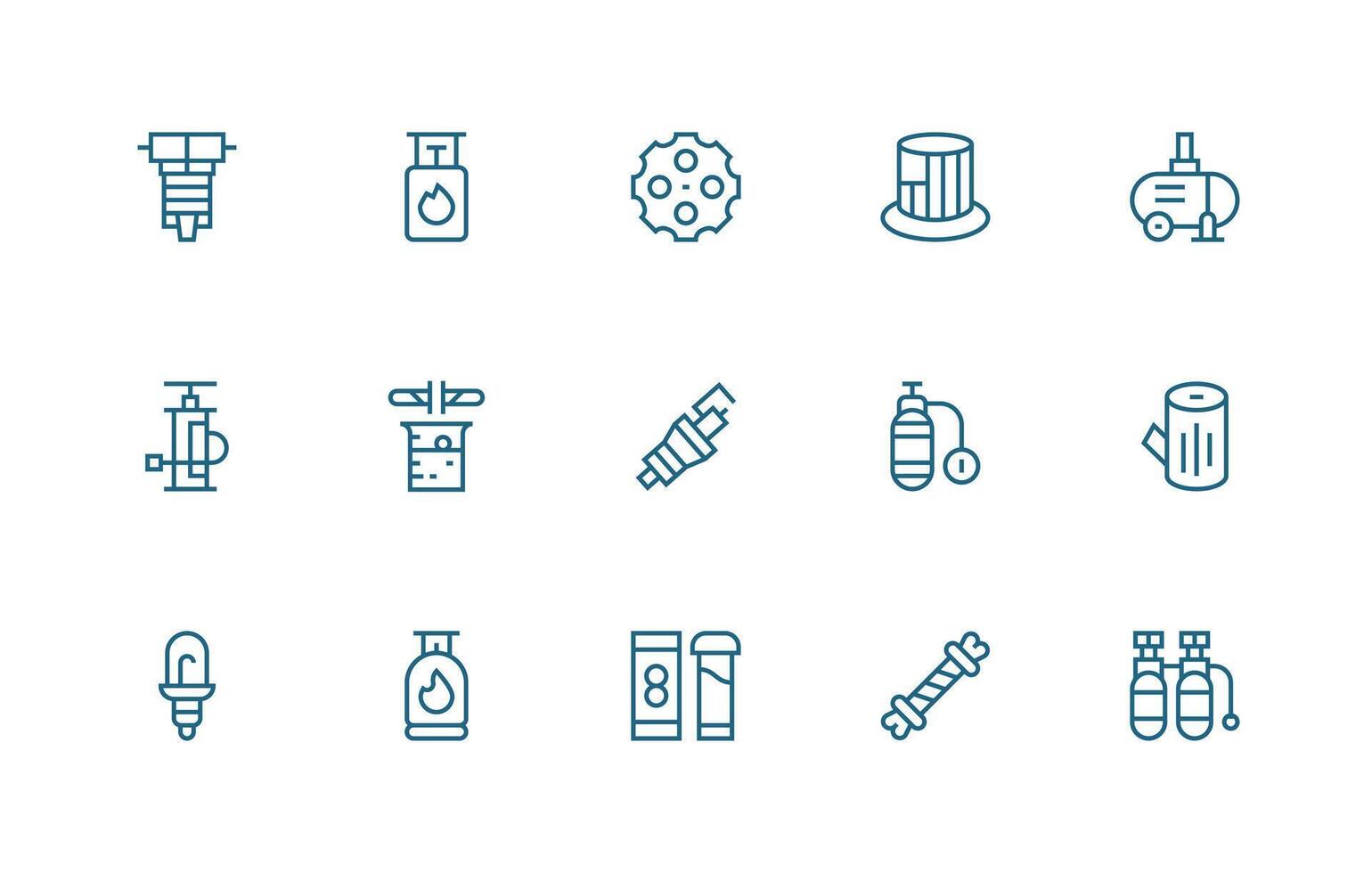 Cylinder Icon Set with 15 Regular Line Graphics Quick Access Icons for UI Development vector