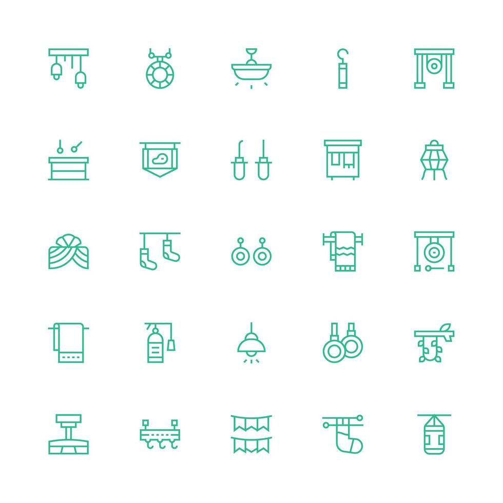Hanging Icon Set with 25 Medium Stroke Outline Graphics Line Icon Collection vector