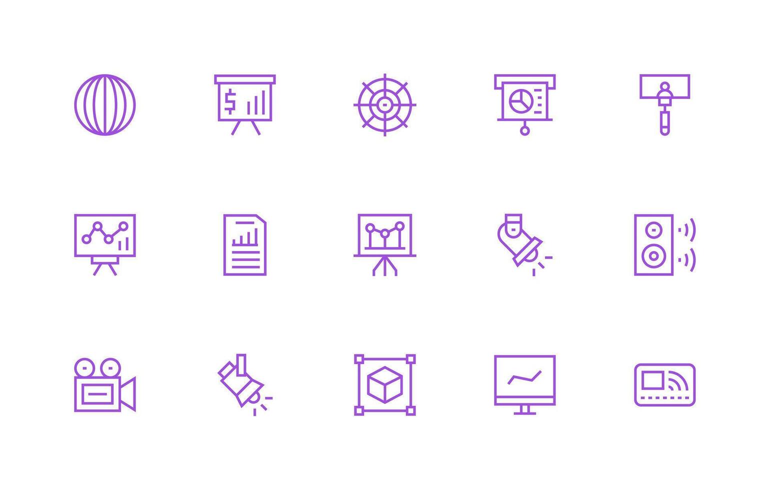 15 Regular Line Icons for Projection Graphics Modern Line and Glyph Icon Series vector