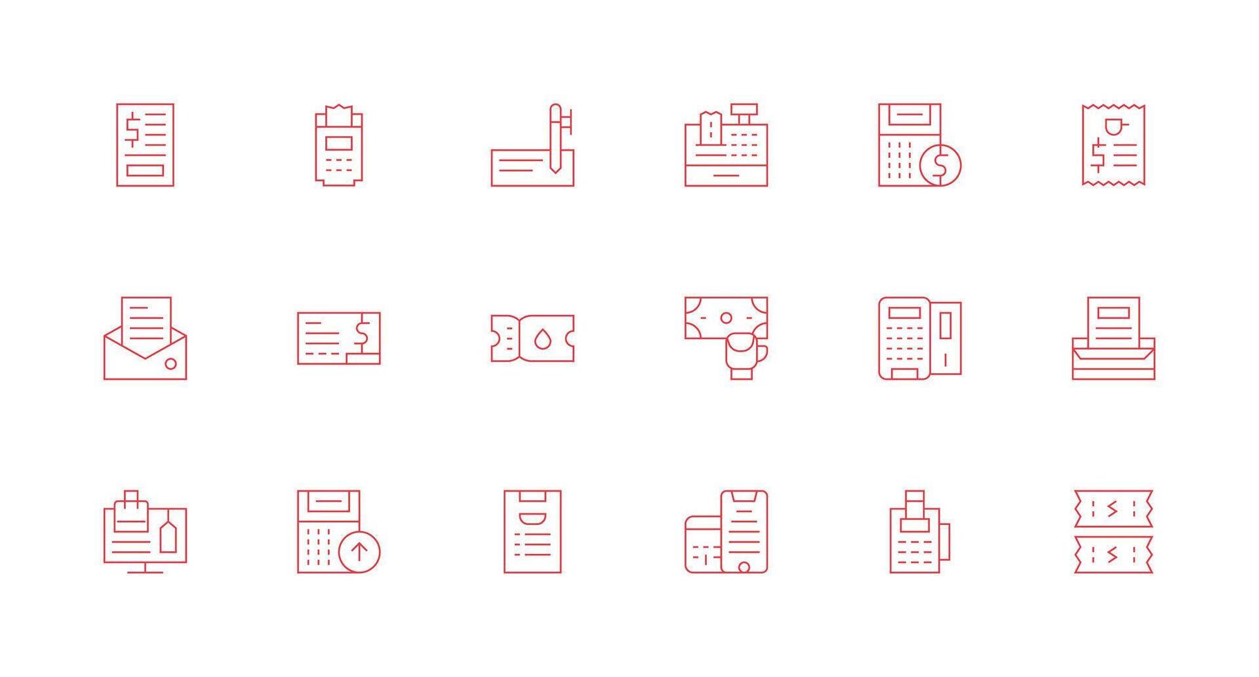 Receipt Design Icons featuring 18 in Minimal Line Style Well-Structured Icons for Creative Use vector