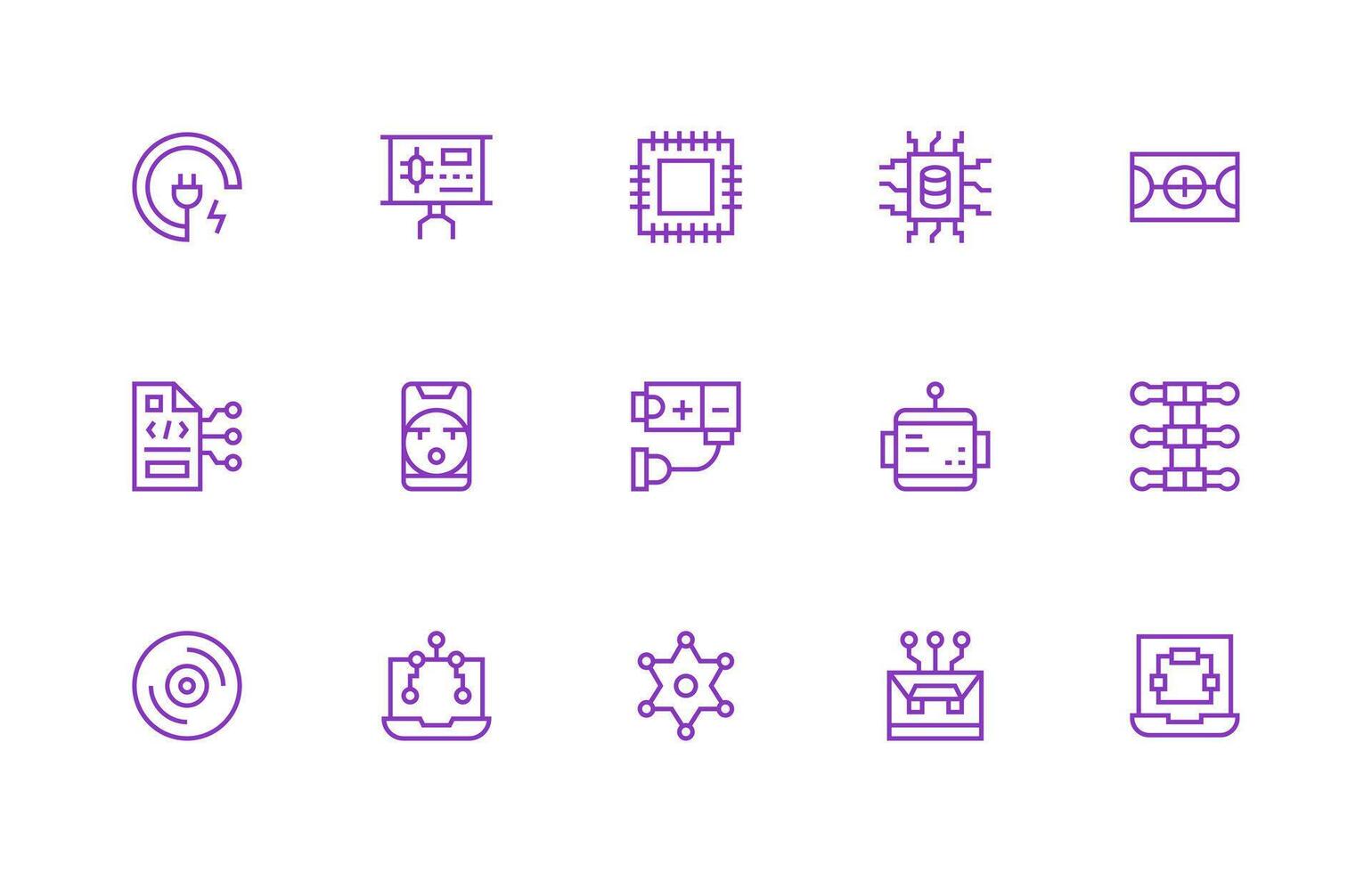 Regular Line Style Circuit Icons with 15 Vectors Universal Icon Pack