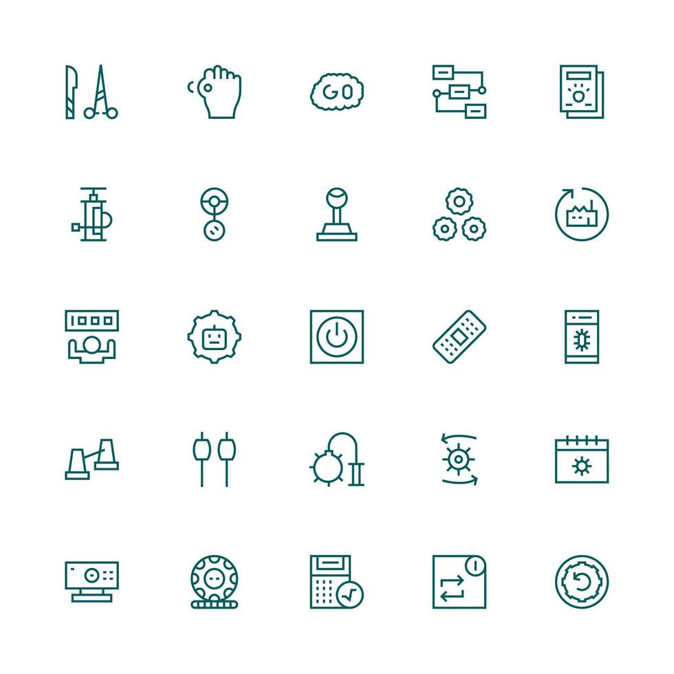 Operation Design Icons featuring 25 in Medium Stroke Outline Style Design Ready Icon Set for Teams vector