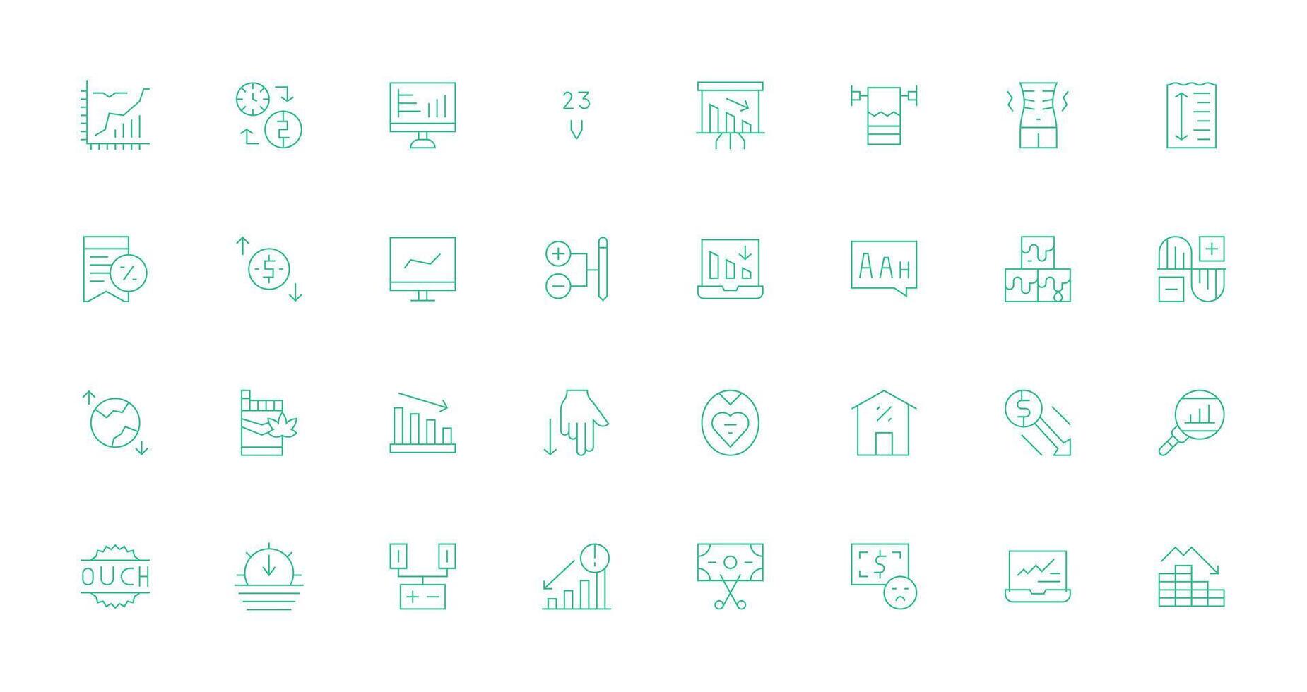 Thin Line Style Decrease Icons with 32 Vectors Clear and Concise Icon Set Collection