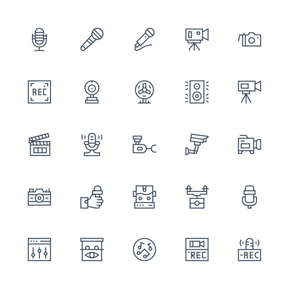 Medium Stroke Outline Icons from Recording Set with 25 Vectors Web Icon Collection