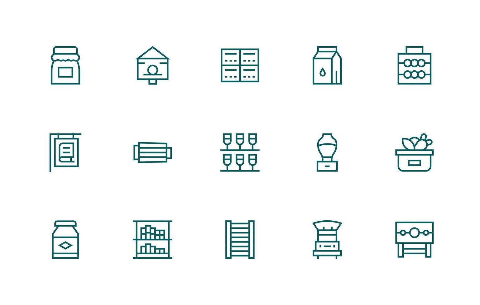 Regular Line Style Shelf Icons with 15 Vectors Simple Icons for Interface and Wireframes