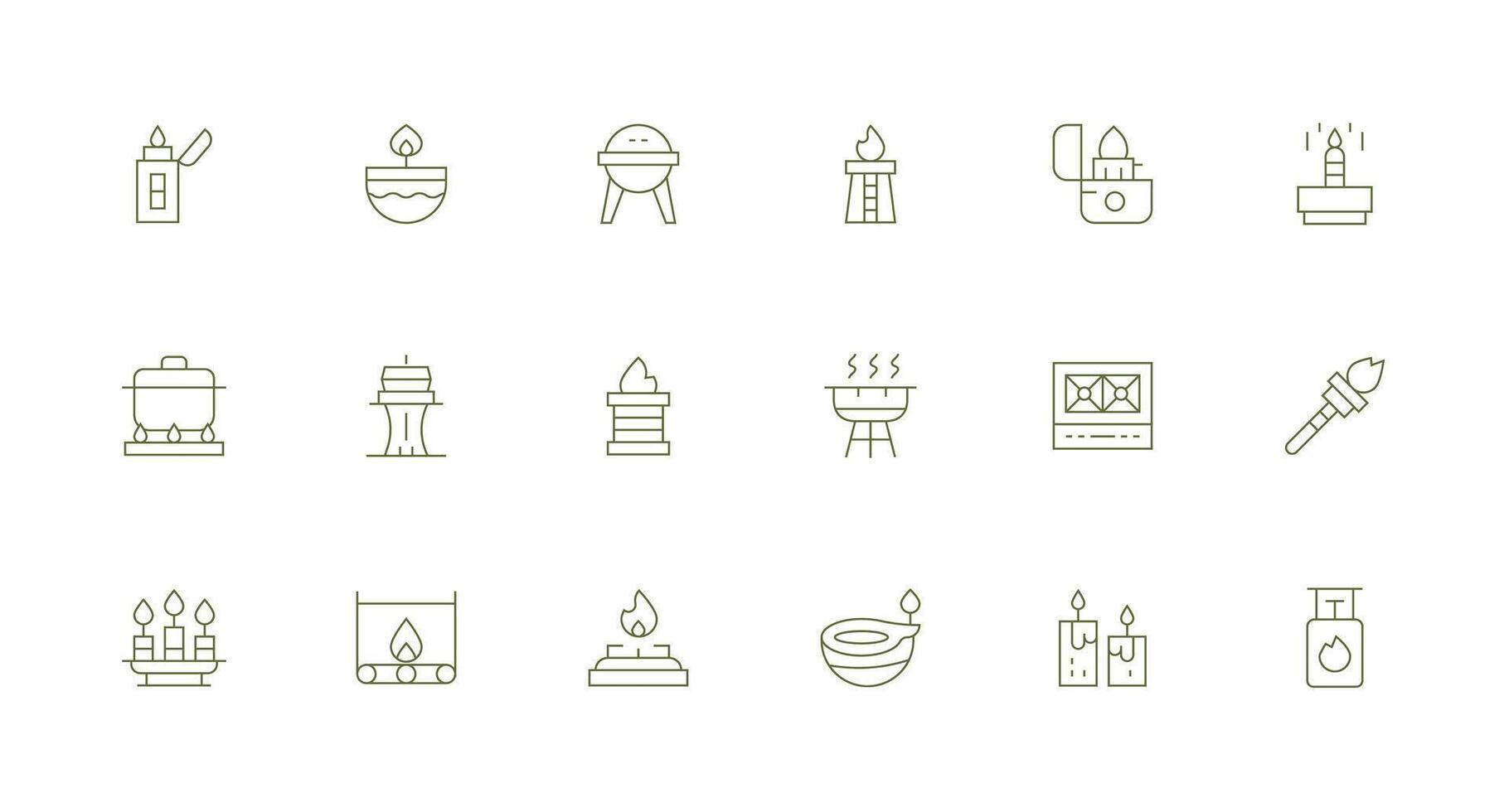 18 mínimo línea estilo íconos desde fuego colección completar icono haz para web diseño vector