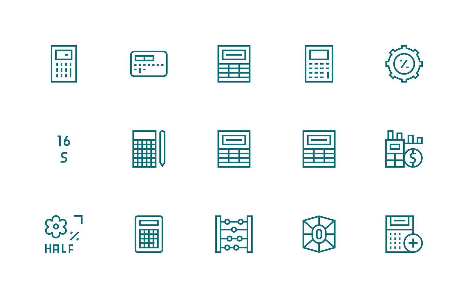 15 Icons for Calculation in Regular Line Format UI Icon Set vector
