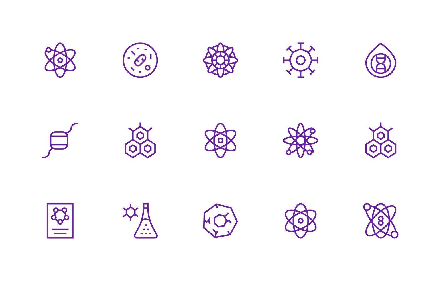 Molecule Icon Set with 15 Regular Line Graphics Light Icon Series vector