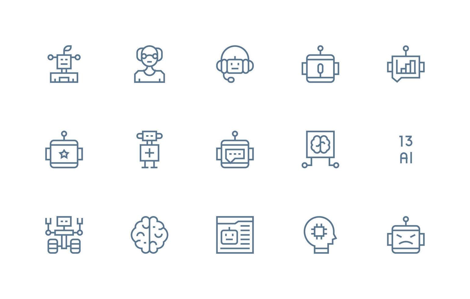 Ai Icon Collection with 15 Regular Line Designs Icon Pack for UI vector