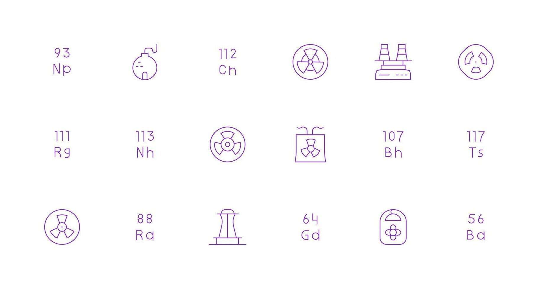 Nuclear Icon Collection with 18 Minimal Line Designs Clean Icon Collection for Web Use vector