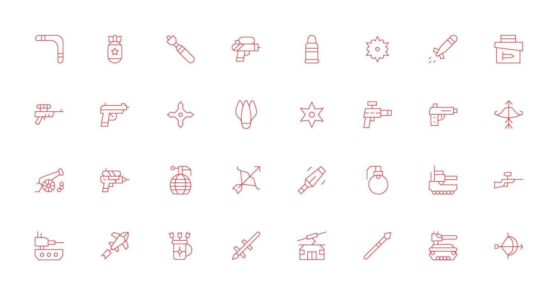 32 Projectile Icons in Thin Line Aesthetic All Device Compatible Icon Set vector