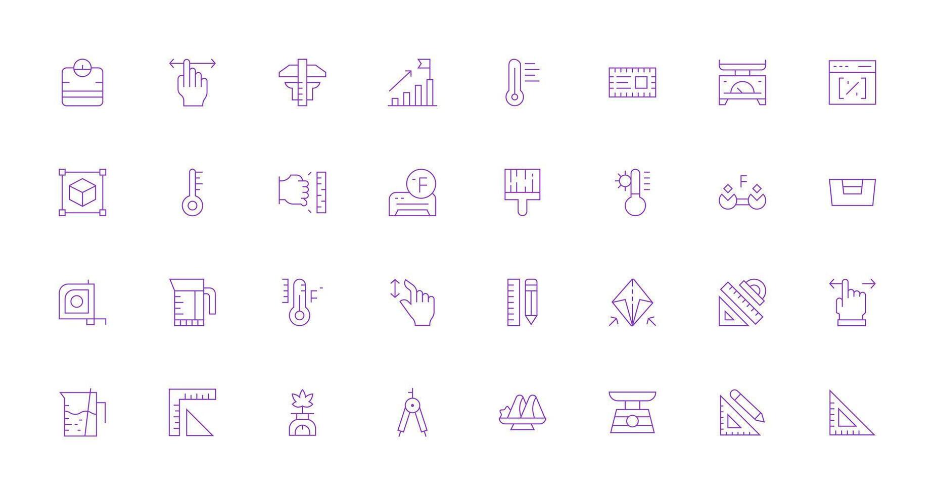 Scale Icon Collection with 32 Thin Line Designs Minimal Icon Set for Interface Projects vector