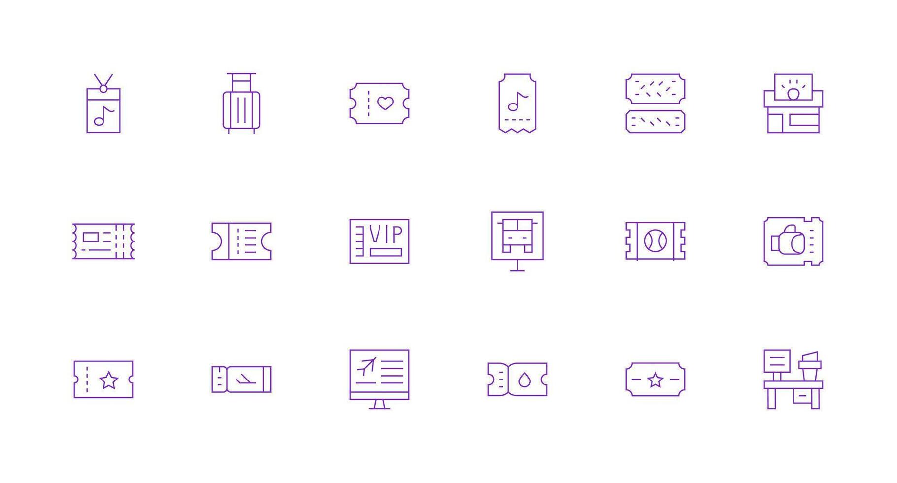18 Icons for Ticket in Minimal Line Format Line Icon Collection vector