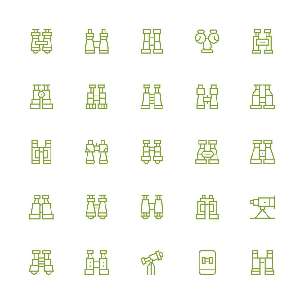 Binoculars featuring 25 Icons in Medium Stroke Outline Design UI and UX Focused Icon Collection vector