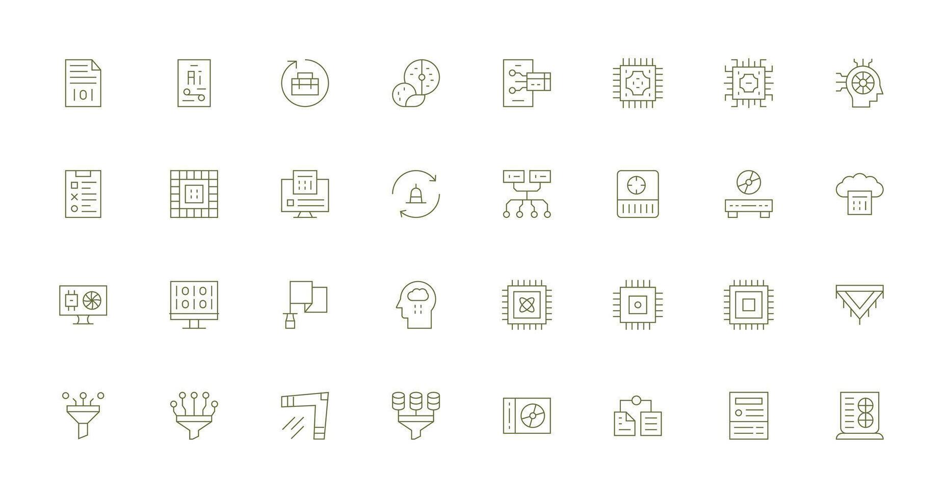 32 Thin Line Icons for Data Processing Graphics Compact Icon Set vector