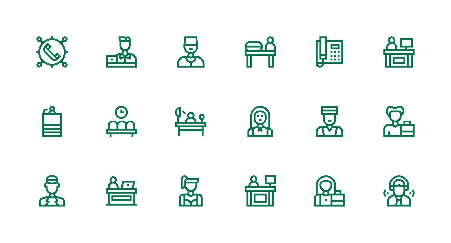 Receptionist featuring 18 Icons in Strong Stroke Line Design Interface Icons for Daily Use vector