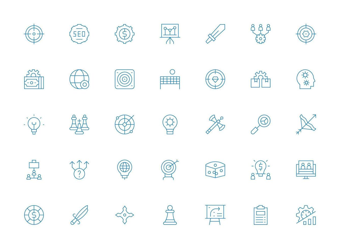 35 Light Line Style Icons from Strategy Collection Simple Icons for Interface and Wireframes vector