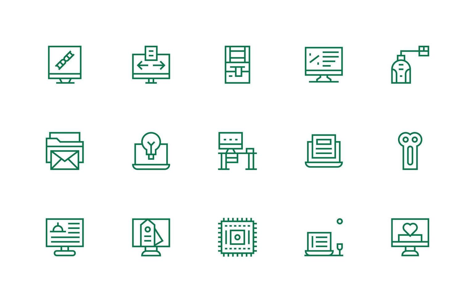 15 Computer Icons in Regular Line Aesthetic Dashboard Icon Series vector