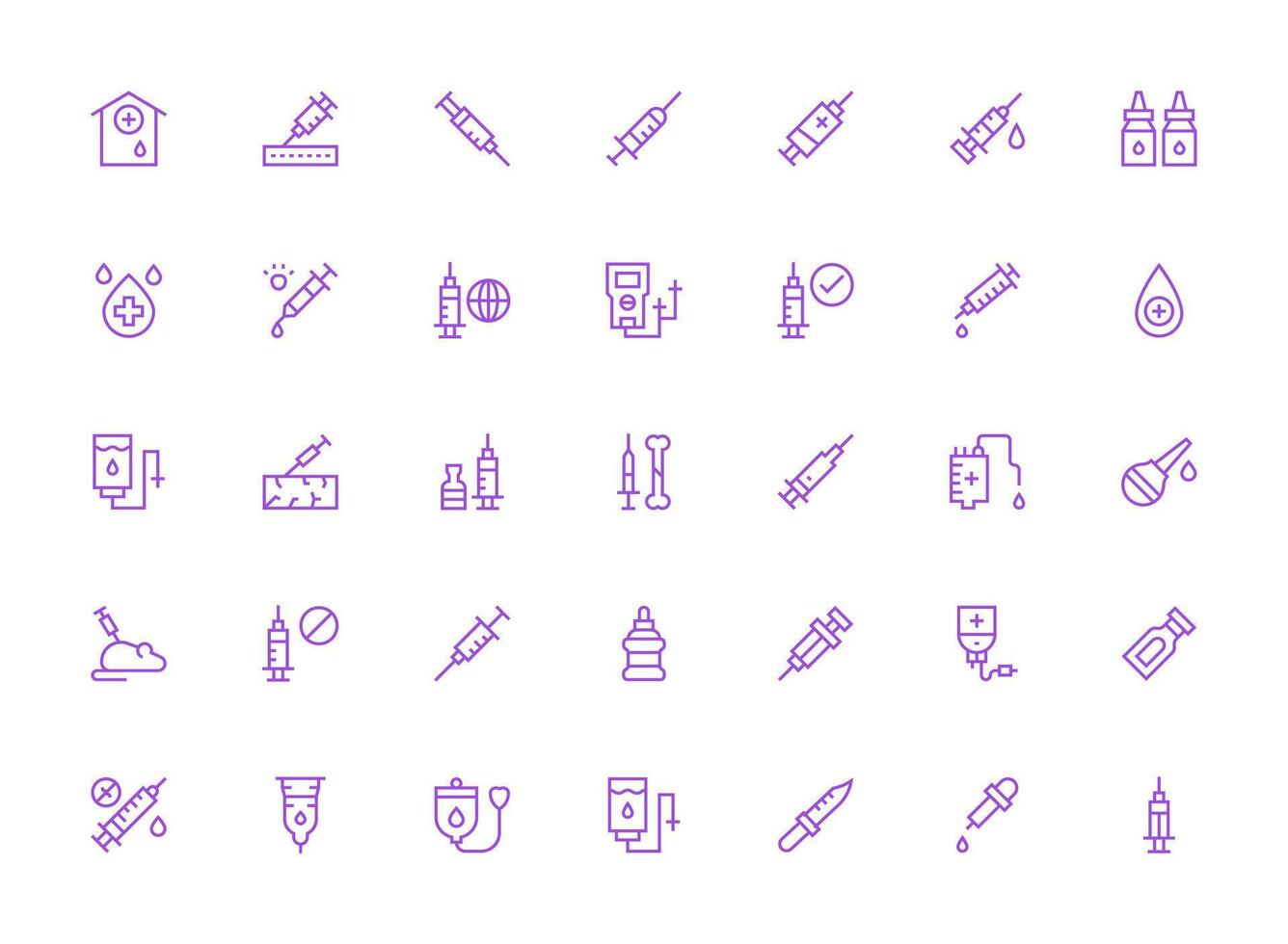 35 Regular Clean Line Style Icons from Injection Collection Design Icon Pack vector
