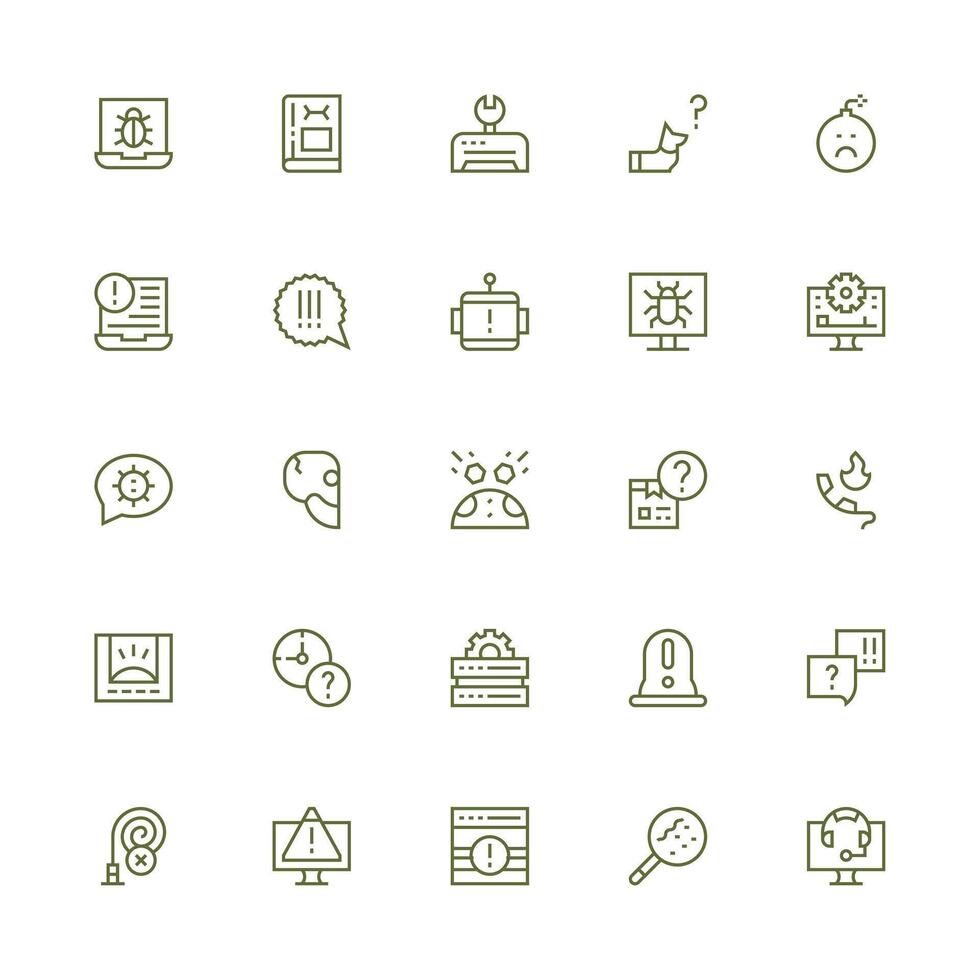 Troubleshooting including 25 Medium Stroke Outline Illustrations Style Icon Set vector
