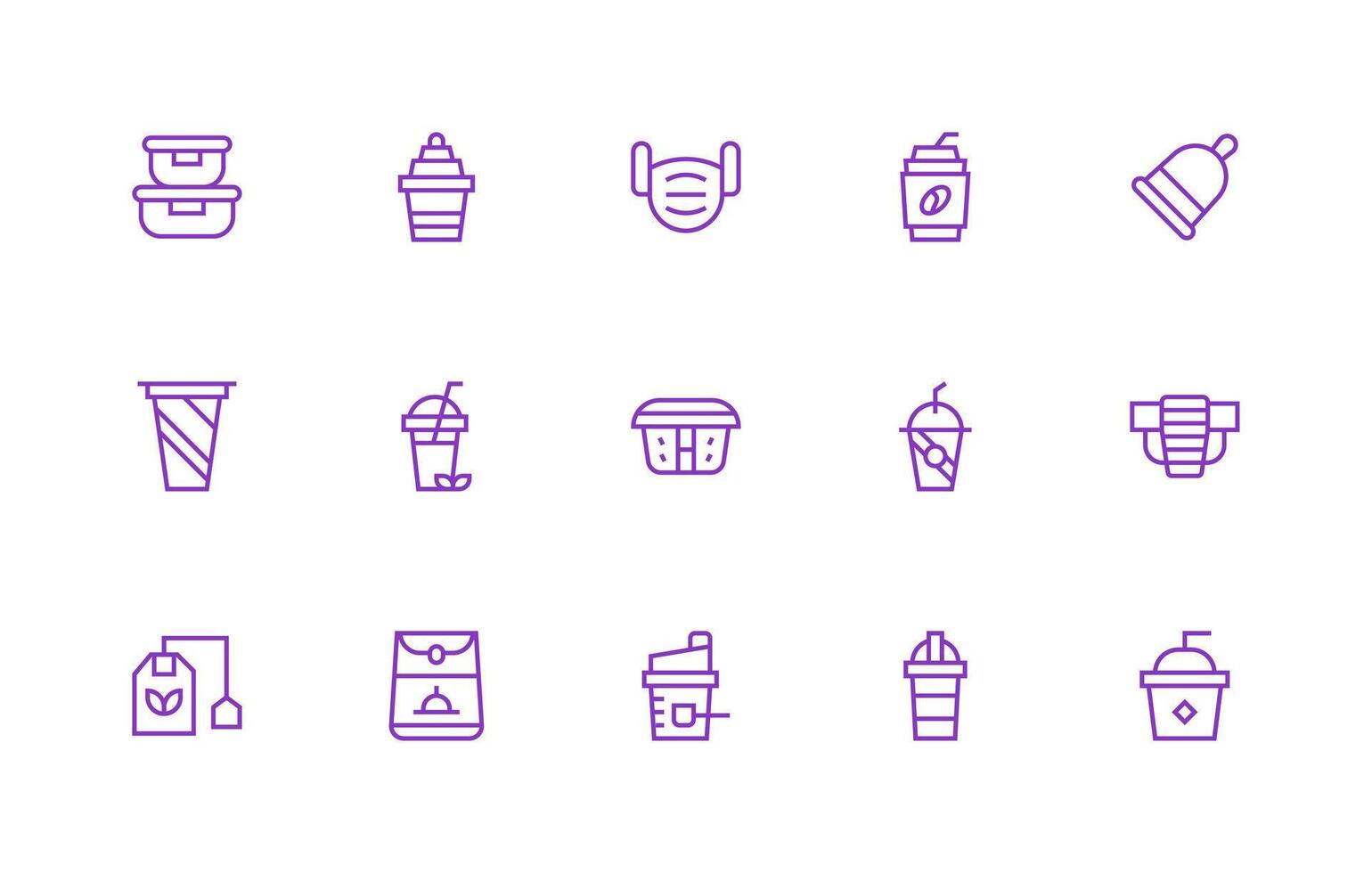 Disposable Icon Set with 15 Regular Line Graphics Modern Line and Glyph Icon Series vector
