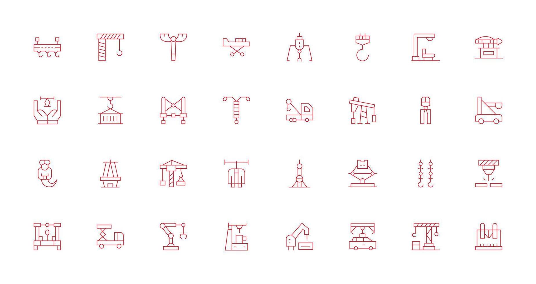 Crane Icon Set with 32 Thin Line Graphics Design Ready Icon Set for Teams vector