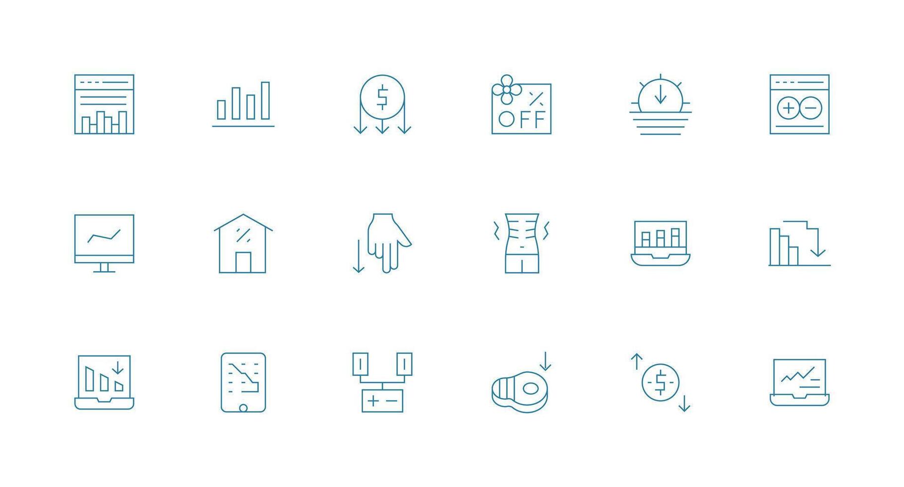 18 Decrease Icons in Minimal Line Aesthetic Sharp Icons for Presentations vector